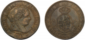 SPAIN Isabel II 1868 OM 5 CENTIMOS DE ESCUDO BRONZE Kingdom, Seville Mint 12.43g KM#635.5