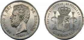 SPAIN Amadeo I 1871 SDM 5 PESETAS SILVER Kingdom, Madrid Mint 24.9g KM# 666
