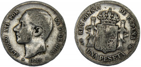 SPAIN Alfonso XII 1882 MSM 1 PESETA SILVER Kingdom, 2nd portrait, Madrid Mint 4.79g KM# 686