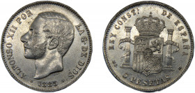 SPAIN Alfonso XII 1885(87) MSM 5 PESETAS SILVER Kingdom, 3rd portrait, Madrid Mint 25.01g KM# 688