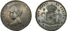 SPAIN Alfonso XIII 1890 MPM 5 PESETAS SILVER Kingdom, 1st portrait, Madrid Mint 25.03g KM# 689
