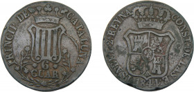 SPANISH STATES Catalonia Isabel II 1844 6 CUARTOS COPPER Principality, Barcelona Mint 11.95g KM# 128