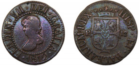 SPANISH STATES Majorca Fernando VII 1812 12 DINEROS COPPER Kingdom, DEI GRATIA, large date 7.06g C# L51