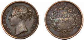 STRAITS SETTLEMENTS Victoria 1845 ½ CENT COPPER British, East India Company 4.74g KM# 2
