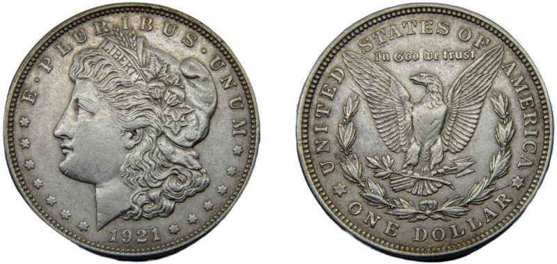 UNITED STATES 1921 1 DOLLAR SILVER Liberty head, Morgan, Philadelphia 26.67g KM#...
