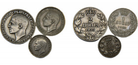 YOGOSLAVIA Aleksandar I 1925 50PARA/1 DINAR/2 DINAR Nickel Portrait of King Alexander I of Yugoslavia, facing left 2.46/4.93/9.95g KM# 4,KM# 5,KM# 6