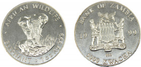 ZAMBIA 1999 5000 KWACHA Silver Elephant and calf in the water 30.99g KM# 73