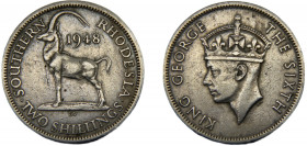ZIMBABWE George VI 1948 2 SHILLINGS Nickel Southern Rhodesia, Hippotragus niger - Bovidae 11.15g KM# 23