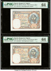 Algeria Banque de l'Algerie 5 Francs 26.9.1933 Pick 77a Two Consecutive Examples PMG Choice Uncirculated 64 (2). Staple holes noted on this example.

...