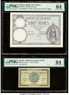 Algeria Banque de l'Algerie 20; 5 Francs 2.11.1928; 16.11.1942 Pick 78b; 91 Two Examples PMG Choice Uncirculated 64 (2). Pinholes are present on Pick ...