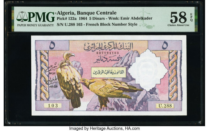 Algeria Banque Centrale d'Algerie 5 Dinars 1.1.1964 Pick 122a PMG Choice About U...