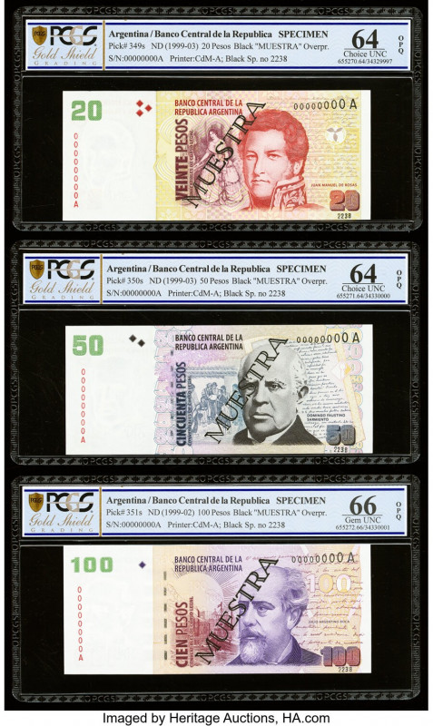 Argentina Banco Central 20; 50; 100 Pesos ND (1999-2003) Pick 349s; 350s; 351s T...