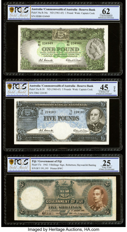 Australia Commonwealth Bank of Australia 1; 5 Pounds ND (1961-65) Pick 34a; 35a ...