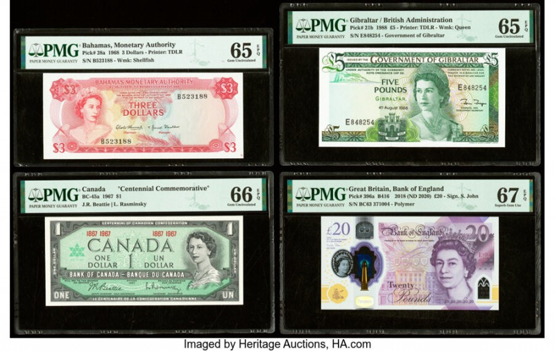 Bahamas, Canada, Gibraltar & Great Britain Group Lot of 4 Graded Examples PMG Su...