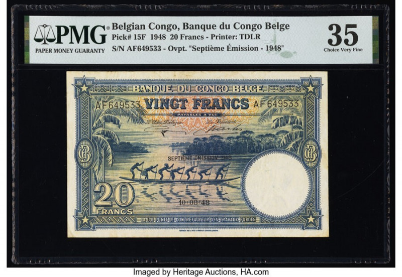 Belgian Congo Banque du Congo Belge 20; 100 Francs 10.8.1948; 14.9.1949 Pick 15F...
