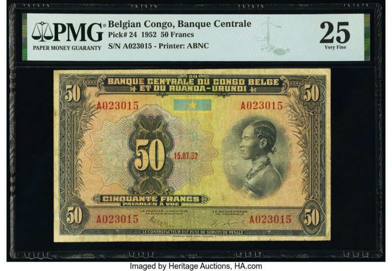 Belgian Congo Banque Centrale du Congo Belge 50 Francs 15.7.1952 Pick 24 PMG Ver...