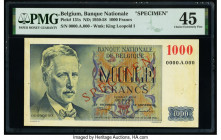 Belgium Nationale Bank Van Belgie 1000 Francs ND; 1950-58 Pick 131s Specimen PMG Choice Extremely Fine 45. Red Specimen overprints and previous mounti...