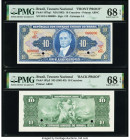 Brazil Tesouro Nacional 10 Cruzeiros ND (1963) Pick 167bp1; 167bp2 Front and Back Proofs PMG Superb Gem Unc 68 EPQ (2). Two POCs and printer's annotat...