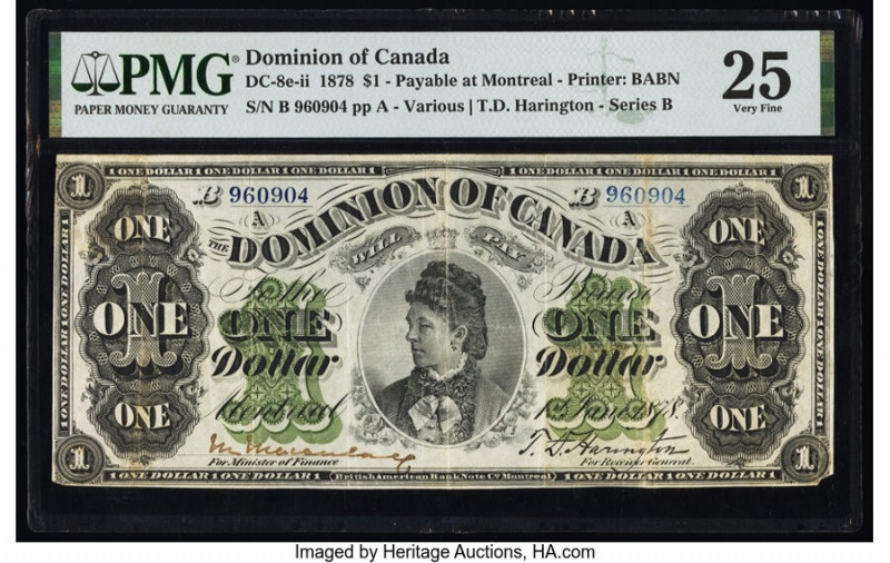 Canada Dominion of Canada $1 1.6.1878 DC-8e-ii PMG Very Fine 25. Corner tip miss...