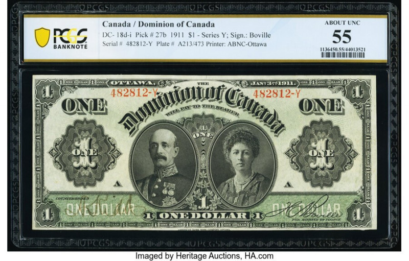 Canada Dominion of Canada $1 3.1.1911 DC-18d-i PCGS Banknote About UNC 55. 

HID...