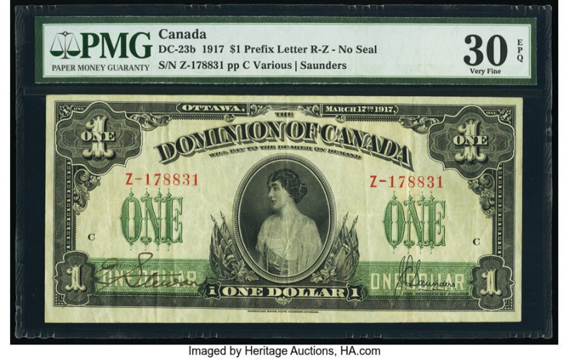Canada Dominion of Canada $1 17.3.1917 DC-23b PMG Very Fine 30 EPQ. 

HID0980124...