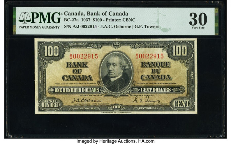 Canada Bank of Canada $100 2.1.1937 BC-27a PMG Very Fine 30. 

HID09801242017

©...