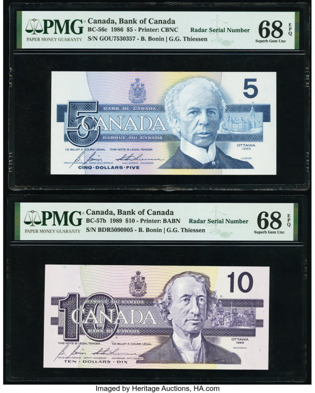 Radar Serial Numbers Canada Bank of Canada $5; 10 1986; 1989 BC-56c; BC-57b Two ...