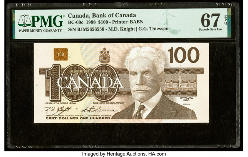Canada Bank of Canada $100 1988 BC-60c PMG Superb Gem Unc 67 EPQ. 

HID098012420...