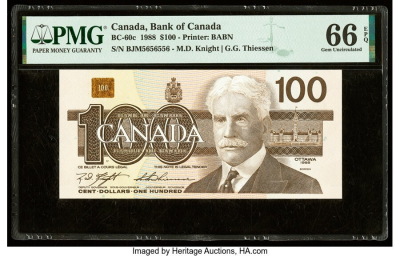 Canada Bank of Canada $100 1988 BC-60c PMG Gem Uncirculated 66 EPQ. 

HID0980124...