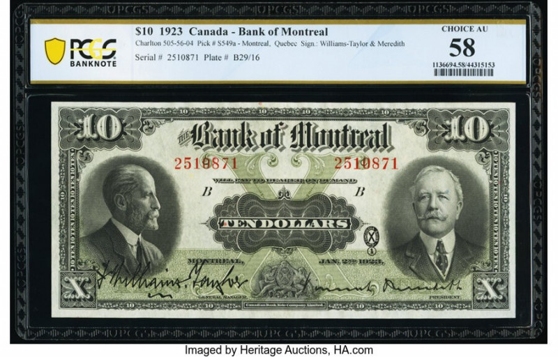 Canada Montreal, PQ- Bank of Montreal $10 2.1.1923 Ch.# 505-56-04 PCGS Banknote ...