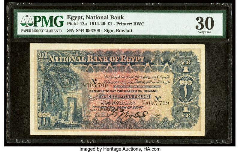 Egypt National Bank of Egypt 1 Pound 14.11.1918 Pick 12a PMG Very Fine 30. 

HID...