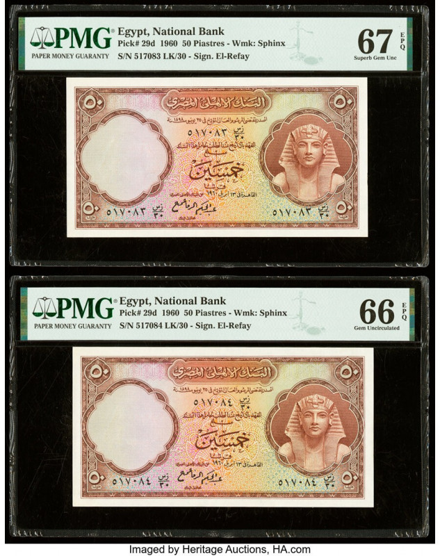 Egypt National Bank of Egypt 50 Piastres 1960 Pick 29d Two Consecutive Examples ...