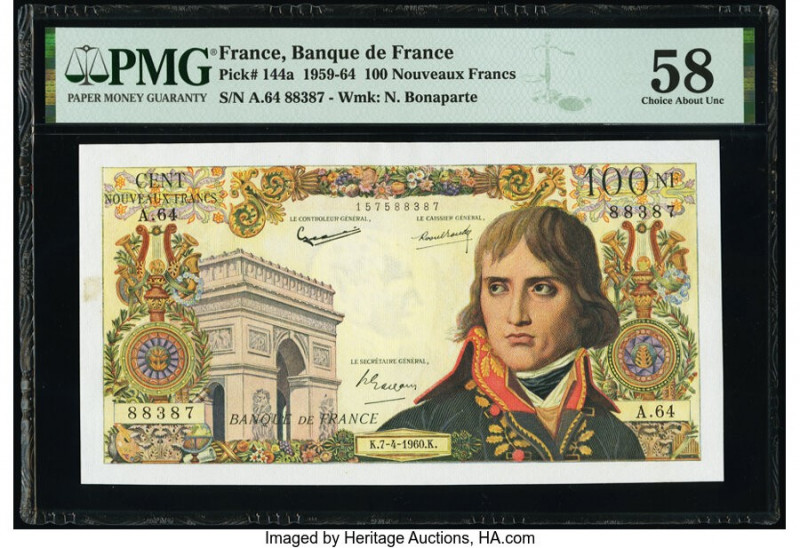 France Banque de France 100 Nouveaux Francs 7.4.1960 Pick 144a PMG Choice About ...