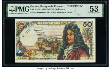 France Banque de France 50 Francs ND (1962-76) Pick 148s Specimen PMG About Uncirculated 53. Perforated Specimen punch, black Specimen overprint, prev...
