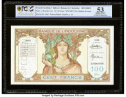 French Somaliland Banque de l'Indochine, Djibouti 100 Francs ND (1928-38) Pick 8s Specimen PCGS Banknote About UNC 53. Perforated Specimen Punch is pr...