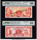 Honduras Banco Central de Honduras 1 Lempira 25.10.1968; 30.7.1965 Pick 55as; 54Abs Two Specimen PMG Gem Uncirculated 66 EPQ; Choice Uncirculated 64. ...