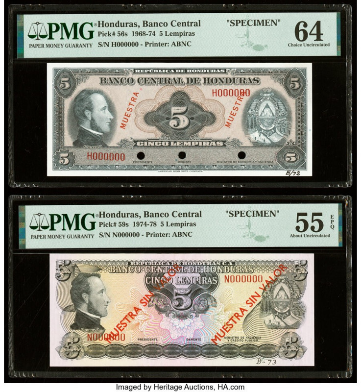 Honduras Banco Central de Honduras 5 Lempiras 1968-70; 1974-78 Pick 56s; 59s Two...