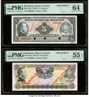 Honduras Banco Central de Honduras 5 Lempiras 1968-70; 1974-78 Pick 56s; 59s Two Specimen PMG Choice Uncirculated 64; About Uncirculated 55 EPQ. Red M...