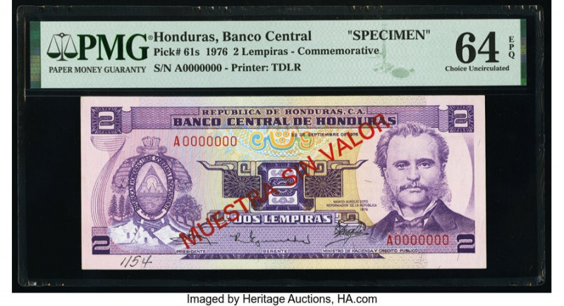 Honduras Banco Central de Honduras 2 Lempiras 23.9.1976 Pick 61s Commemorative S...