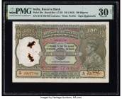India Reserve Bank of India 100 Rupees ND (1943) Pick 20e Jhun4.7.2B PMG Very Fine 30 Net. Staple holes at issue, rust damage and spindle holes are pr...