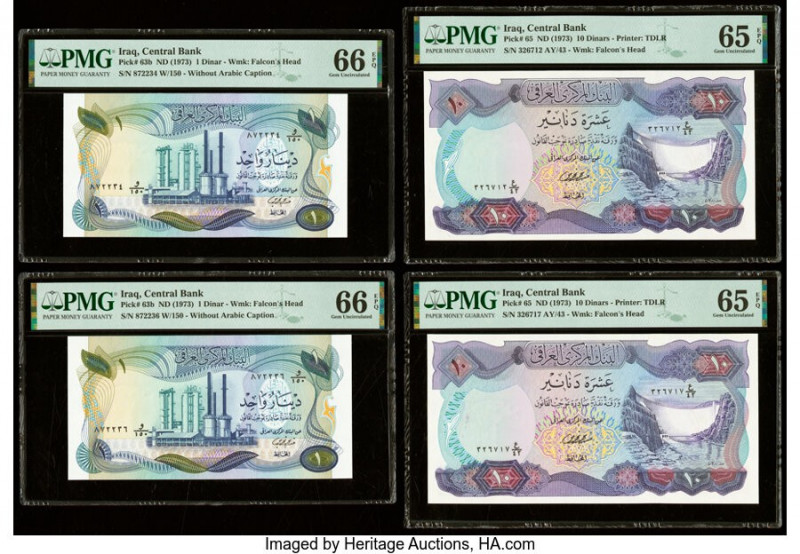 Iraq Central Bank of Iraq 1 (2); 10 (2) Dinars ND (1973) Pick 63b (2); 65 (2) Fo...