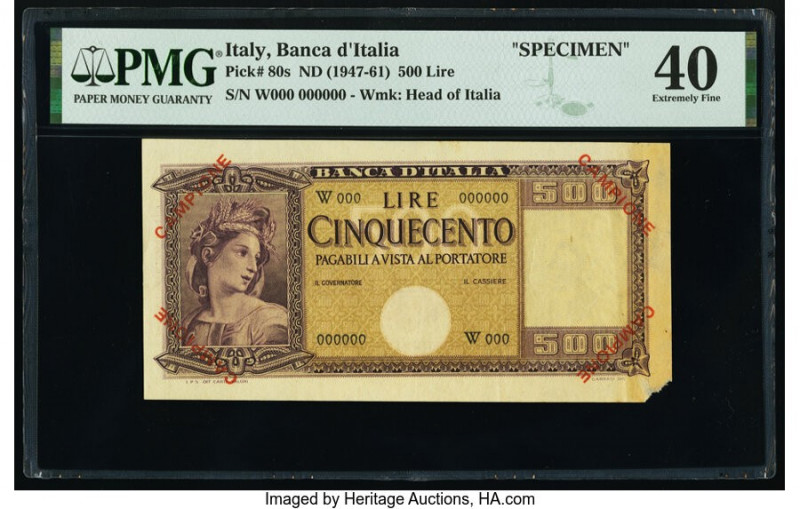 Italy Banco d'Italia 500 Lire ND (1947-61) Pick 80s Specimen PMG Extremely Fine ...