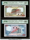Lebanon Banque du Liban 50; 100 Livres 1983-85 Pick 65cs; 66cs Two Specimen PMG Superb Gem Unc 67 EPQ; Gem Uncirculated 66 EPQ. Red Specimen & TDLR ov...