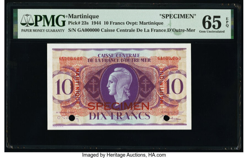Martinique Caisse Centrale de la France d'Outre-Mer 10 Francs 2.1.1944 Pick 23s ...