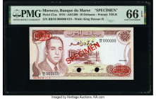 Morocco Banque du Maroc 10 Dirhams 1970 / AH1390 Pick 57as Specimen PMG Gem Uncirculated 66 EPQ. Red Specimen & TDLR overprints and two POCs are prese...
