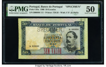 Portugal Banco de Portugal 50 Escudos 24.6.1960 Pick 164s Specimen PMG About Uncirculated 50. A perforated Specimen punch, red Sem Valor overprints, p...