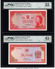 Rhodesia Reserve Bank of Rhodesia 1 Pound; 2 Dollars 19.10.1964; 10.4.1979 Pick 25a; 35d Two Examples PMG Choice Very Fine 35; Choice extremely Fine 4...