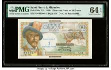 Saint Pierre and Miquelon Caisse Centrale de la France d'Outre-Mer 1 Nouveau Franc on 50 Francs ND (1960) Pick 30b PMG Choice Uncirculated 64 EPQ. 

H...