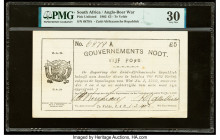 South Africa Government Noot 5 Pounds 1.3.1902 Pick UNL PMG Very Fine 30. A scarce Unlisted variety issued 2 months before the end of the Boer War. Th...
