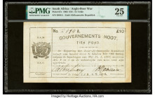 South Africa Government Noot 10 Pounds 1.5.1902 Pick 67c PMG Very Fine 25. This example is watermarked, and is rare as such. These notes were produced...